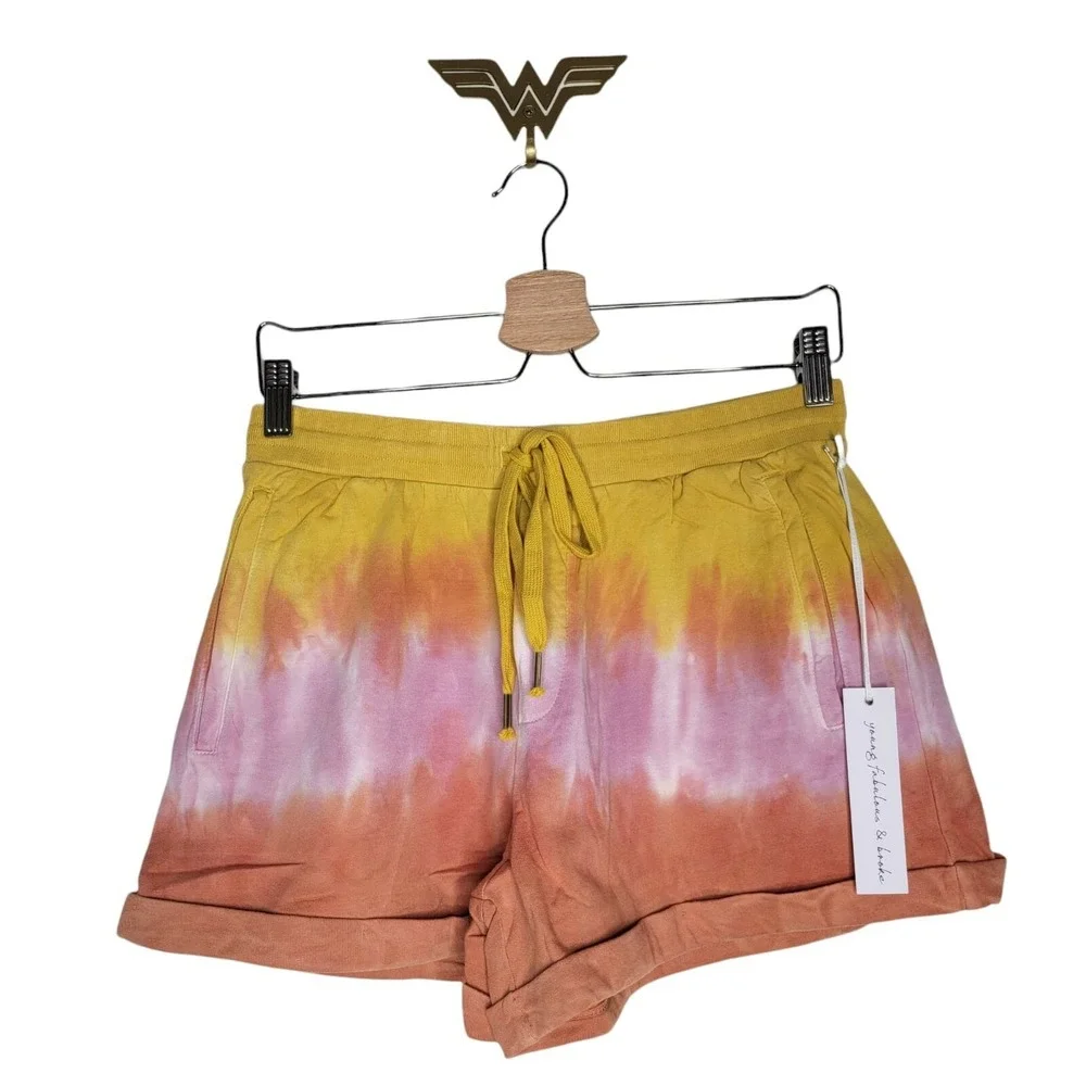 YOUNG‎ FABULOUS BROKE Shorts Parker Tie Dye Cotton High Rise Yellow Women Medium